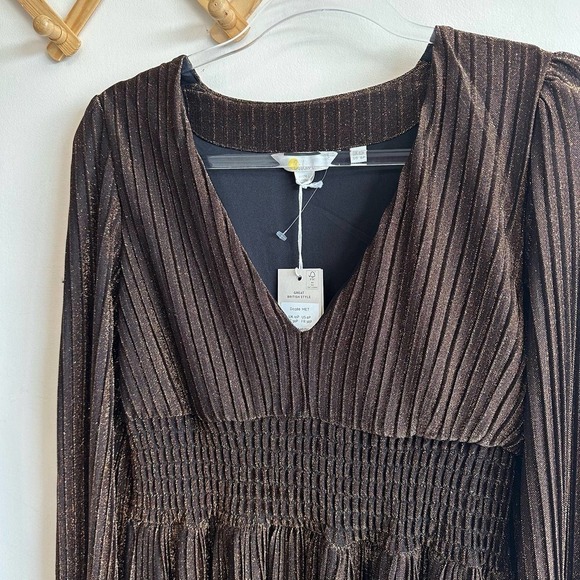 NWT Boden Metallic Brown Jersey Maxi Dress V-Neck Long Sleeve Size 6P Cinched - Picture 4 of 15